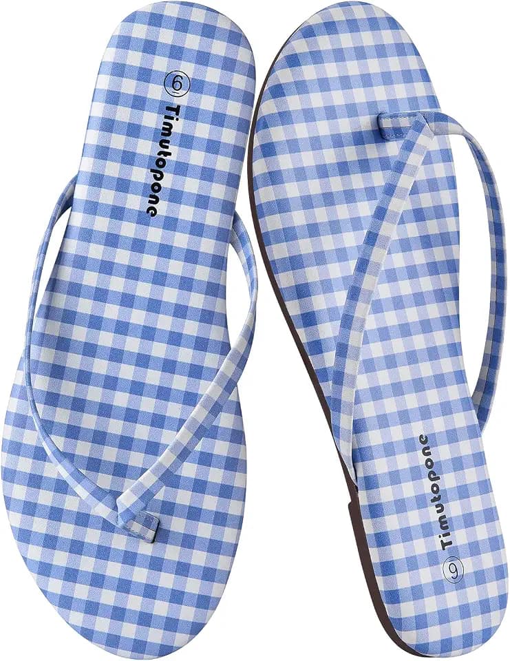 Plaid Flip Flops for Women Memory Foam Flat Sandals Comfortable Casual Thong Summer Outdoor Beach Slide Sandal Slippers with Wide Width Size 6-11