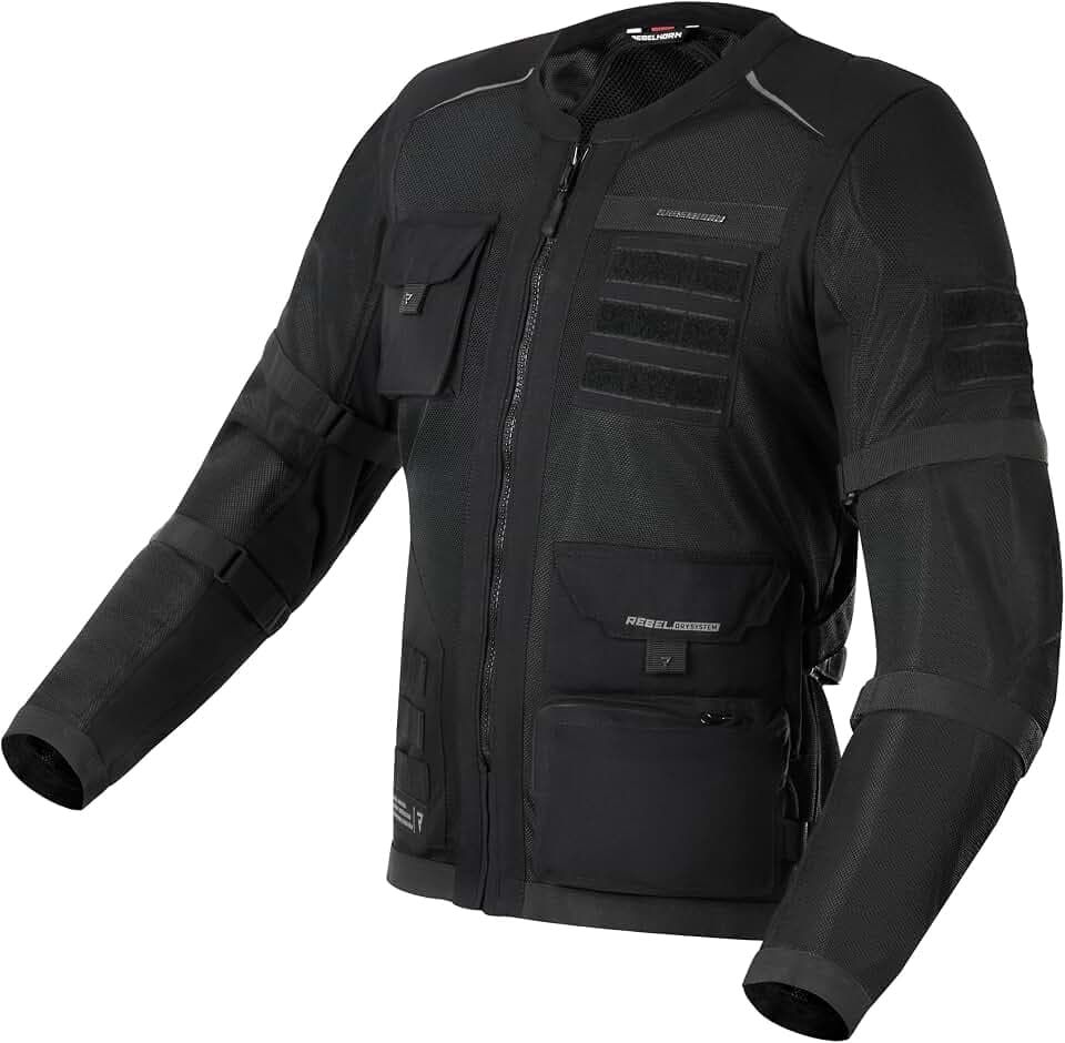 REBELHORN Brutale Motorradjacke Herren | Textil | Ellbogen, Schulter und Rückenprotektor Stufe 2 | Große Belüftungspaneele für heiße Tage | Doppelte und dreifache Nähte | Größen bis 7XL