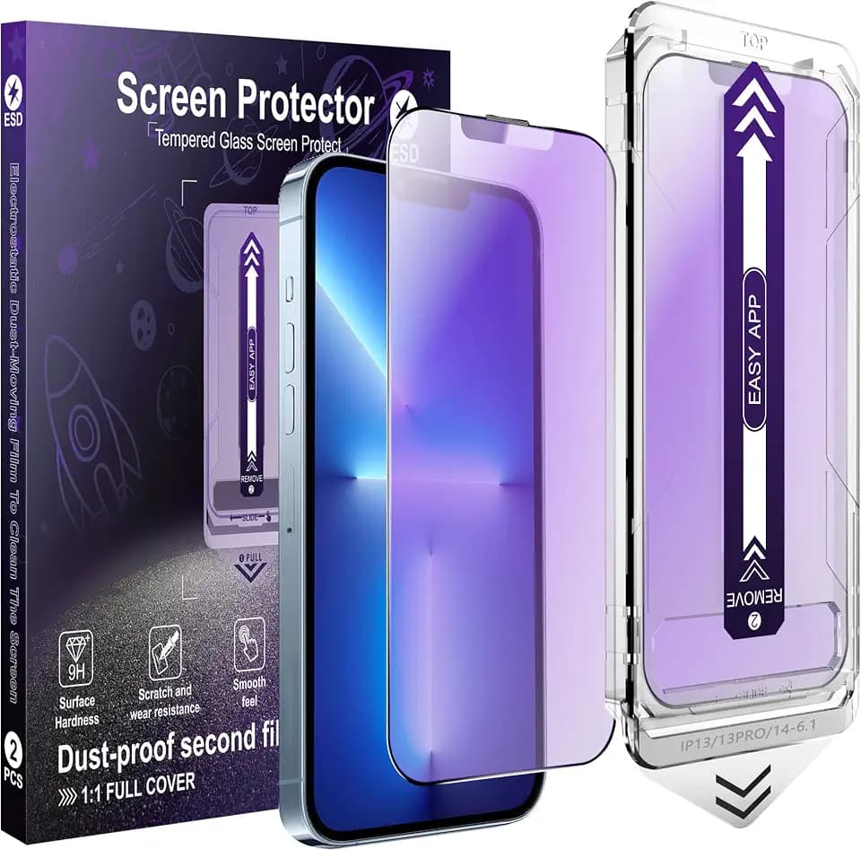 2-Pack Matte Screen Protector for iPhone 13/13 Pro / 14 / 16e, Anti-Glare, Anti-Blue Light, [Easy to Install], 9H Tempered Glass, Case-Friendly, Shatterproof & Scratch Resistant