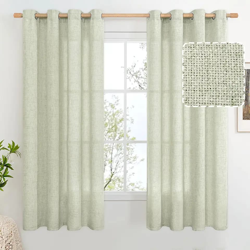BGment Sage Green Faux Linen Curtains 63 Inch Length 2 Panels for Bedroom