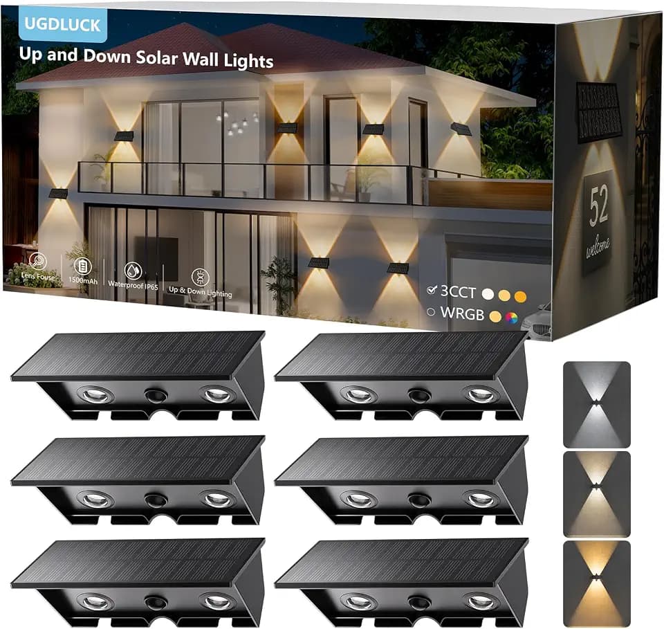6PACK Solar Sconce Lights Outdoor,3000/4000/6000K 3 Modes Up and Down Solar Wall Lights Dusk to Dawn Lighting IP65 Waterproof Solars Lights Outdoor for Exterior Front Porch Garage Fence Patio Yard