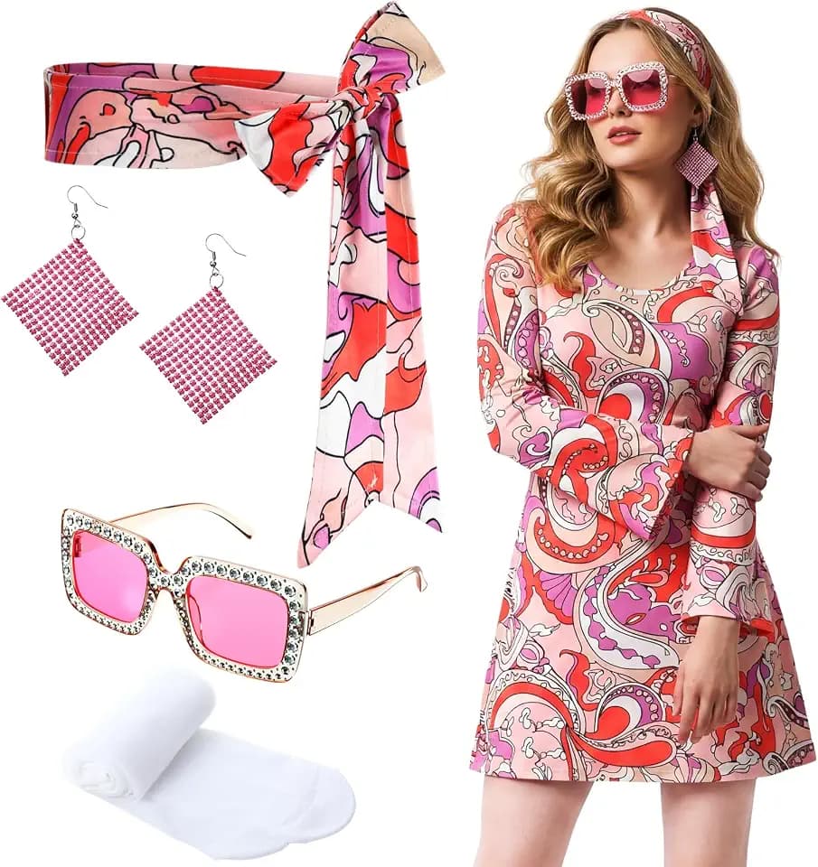 Janmercy 5 Pcs 70s 80s Disco Outfit for Women Costume