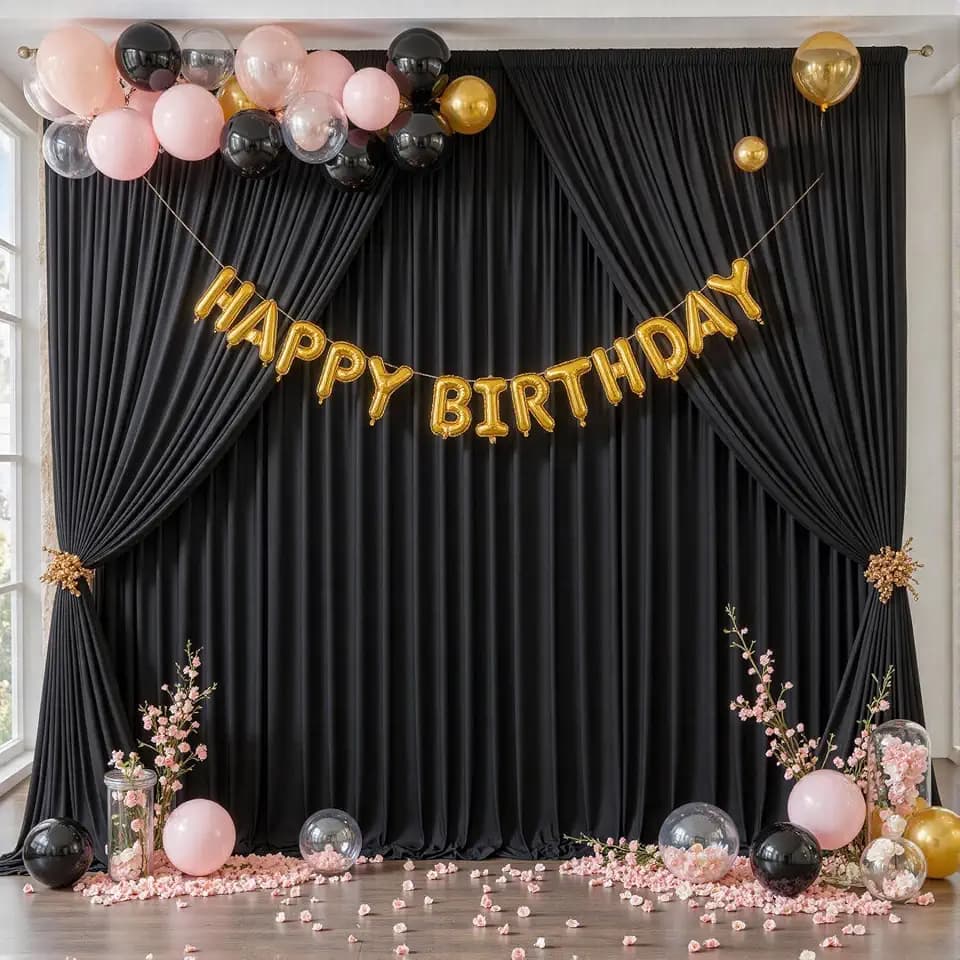 Black Backdrop Curtain -10 x 10FT Wedding Backdrop Drapes, 2 Panels