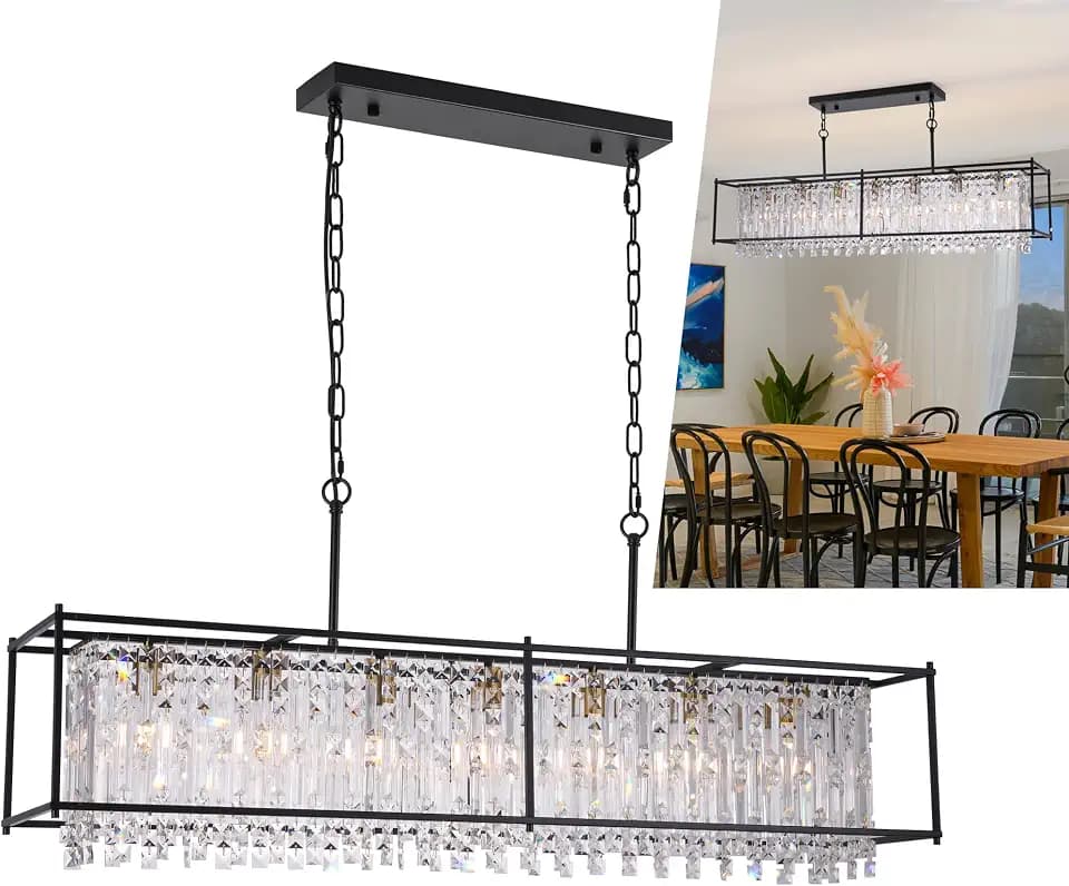 Miuyhji 50" Modern Black Crystal Rectangle Pendant Chandelier 7-Light