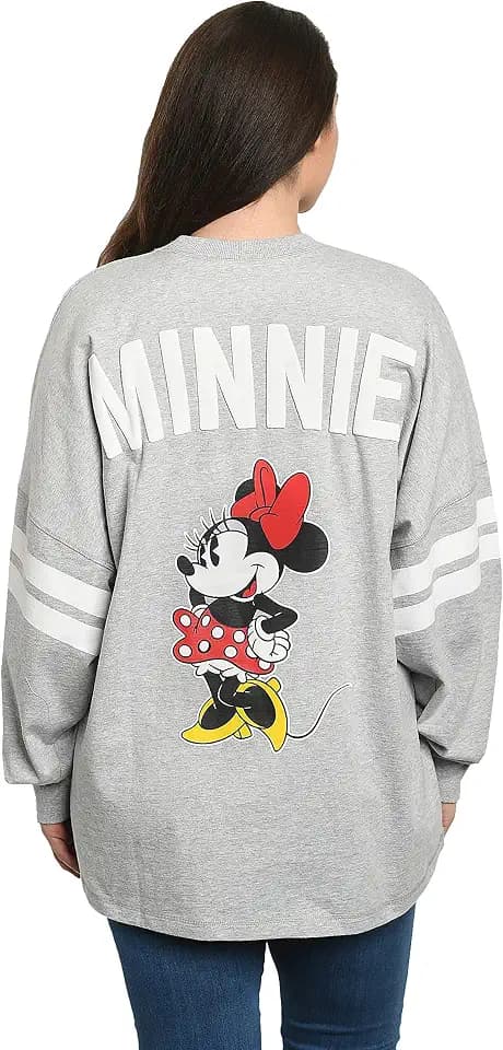 Disney Minnie Mouse Womens Long Sleeve Jersey Oversized Crewneck Shirt