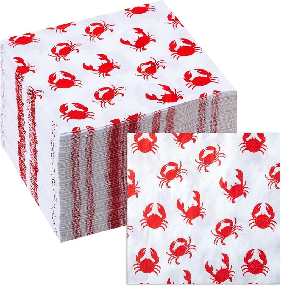 Lewtemi 100 Pack Crab Paper Napkin, 13x13 Inch Seafood Boil Party Supplies
