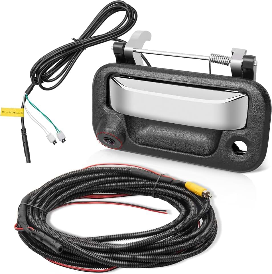 RED WOLF Chrome Tailgate Handle Reverse Backup Camera Fit for 2004-2016 Ford F150 F250 F350 F450 F550 Explorer Lincoln Car Rear View Camera Replace 8L3Z-9943400-AC RCA Connector Optional Guideline