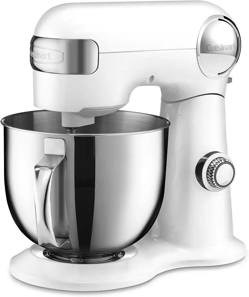 Cuisinart Stand Mixer, 12 Speed, 5.5 Quart Stainless Steel Bowl, Chef’s Whisk, Mixing Paddle, Dough Hook, Splash Guard w/ Pour Spout, White Linen, SM-50NAS, Manual