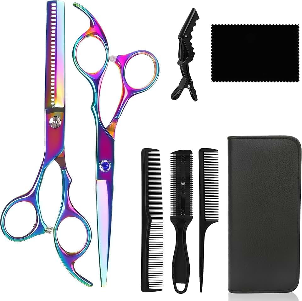 Flintronic Friseurschere, 8PCS Professionelles Haarschneideschere 6,9 Zoll, Ultrascharfe und Präzise Geschnittene Stylingschere für Friseure & Salons - Haarschneideschere für Männer und Frauen