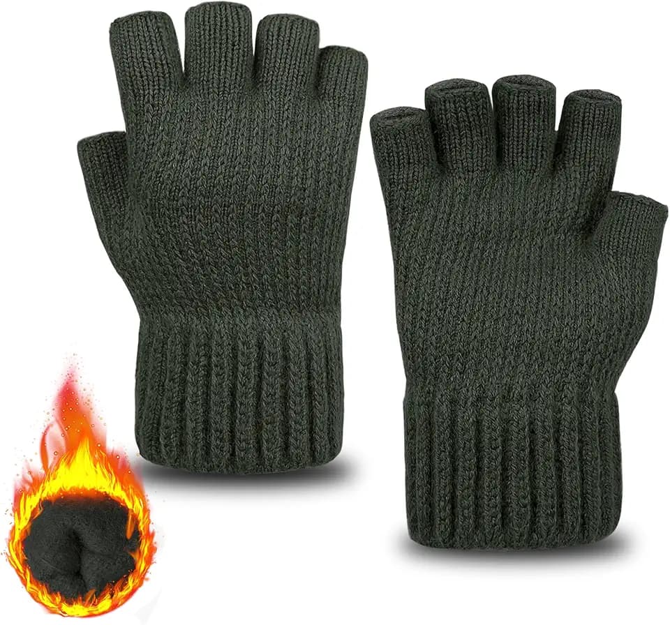 ehsbuy Fingerlose Handschuhe Herren Thermal Weiche Fleece Fingerhandschuhe Winter Warme Touchscreen Strickhandschuhe für Fahren Radfahren Laufen