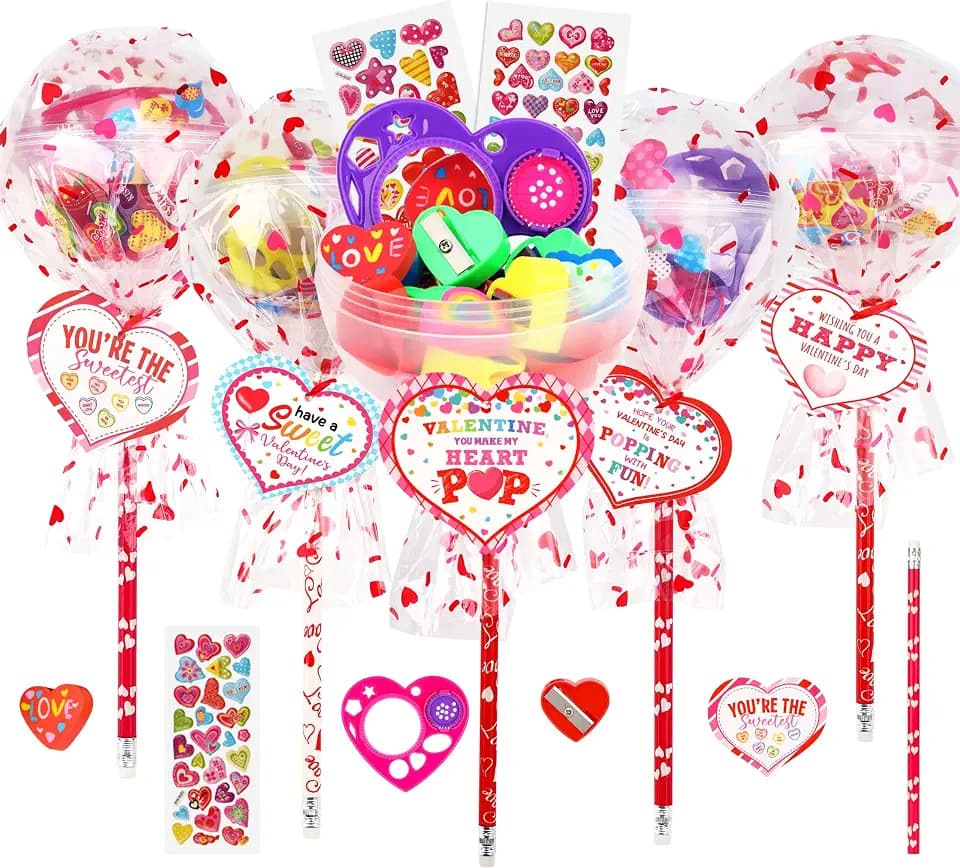 Lollipop Valentines Stationery Kit, 28 Pack Classroom Exchange Gifts