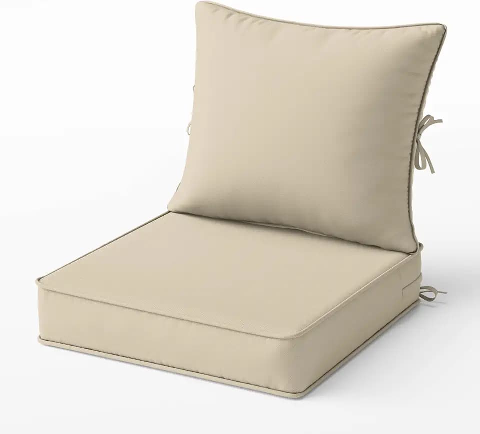 Outdoor Deep Seat Patio Cushions Set, 22×22×4 Inch Water Resistant & Fade Resistant Outdoor Chair Cushions, High-Density Foam Patio Furniture Cushions with Ties, Cream (Set of 1)