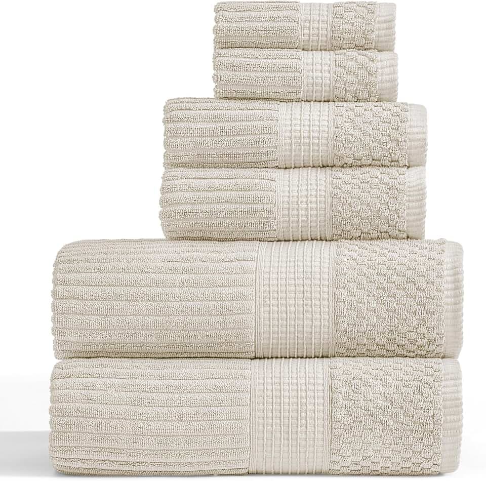 Springtree Home 100% Cotton Bath Towel Set | 6-Piece Set | Textured | Beige
