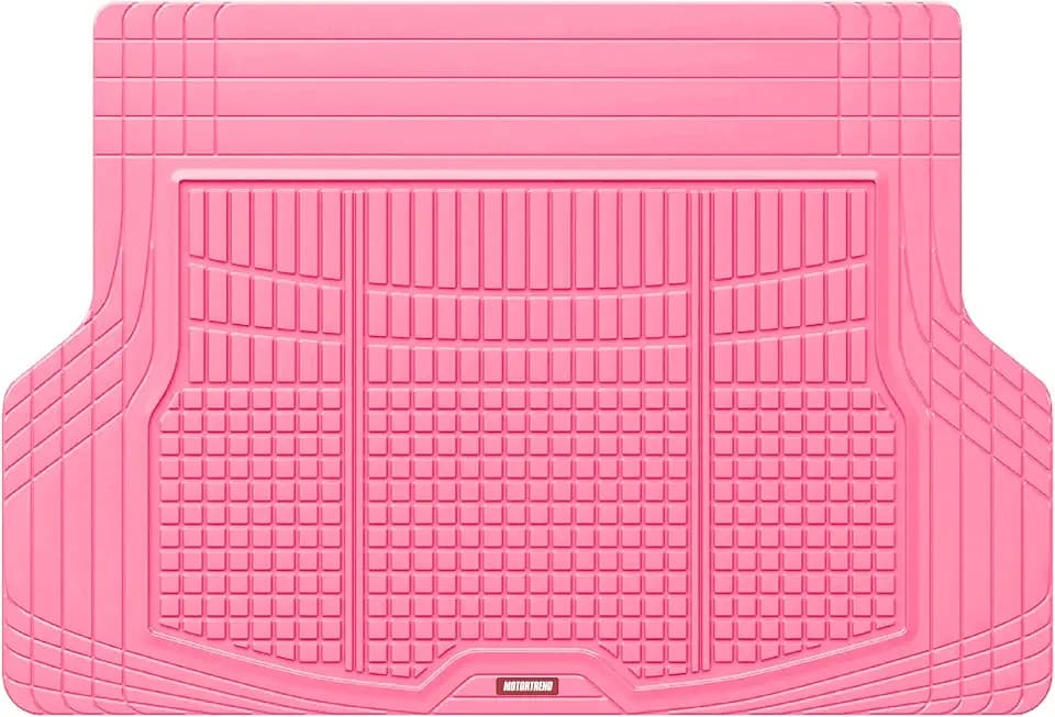 MotorTrend FlexTough Rear Cargo Mat – Heavy-Duty Trimmable Rubber Trunk Mat, Universal All-Weather Cargo Liner for Cars, SUVs & Trucks, Flexible Non-Slip Automotive Floor (Pink)