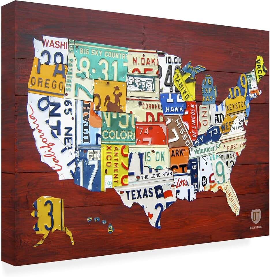 Trademark Fine Art - 'License Plate Map USA' Canvas Art - 35x47