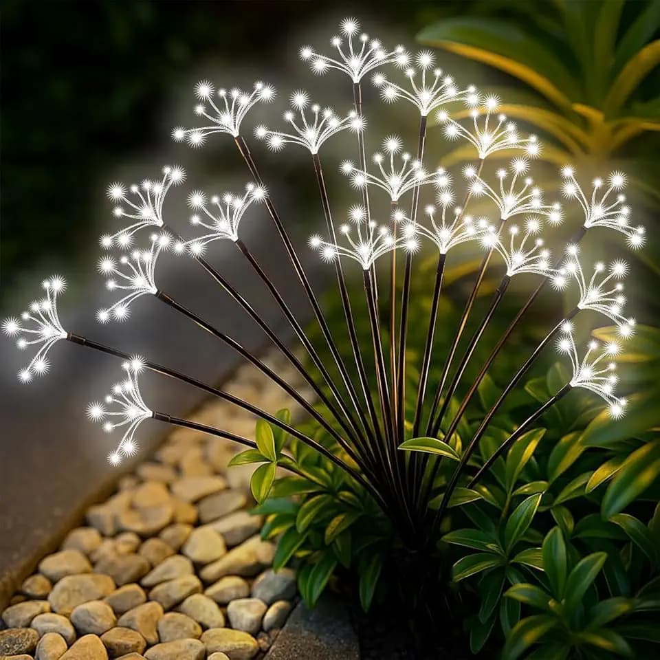 Solar Garden Lights 2 Pack Waterproof Solar Swaying Starburst Light Outdoor Lights for Yard Patio Walkway Pathway Party Wedding Christmas Decoration, White