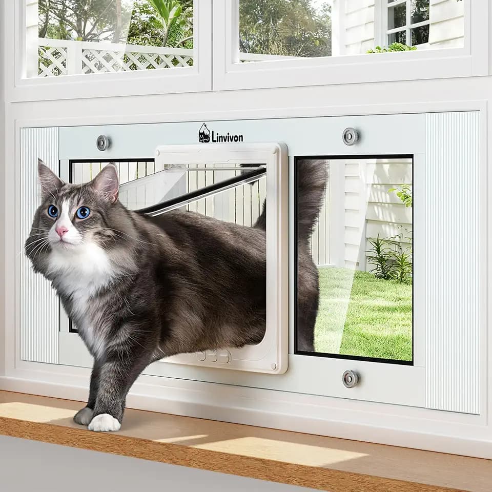 Adjustable Cat Door for Window, 27"-32" Quick Install