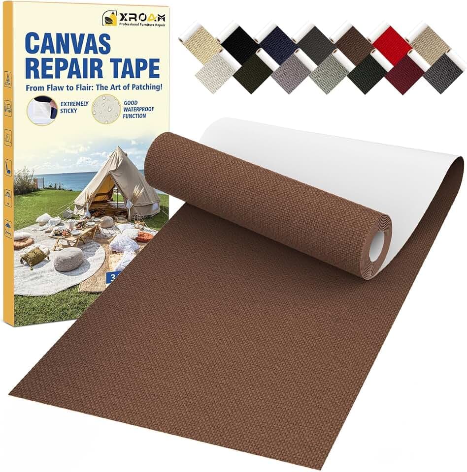 Flicken Selbstklebend Stoff Dunkelbraun, 8x160cm Selbstklebender Stoff, Zelt Reparaturset, Canvas Reparatur Patch, Textilklebeband Wasserfest Outdoor für Sofas, Autositz, Sonnenschirm, Markise