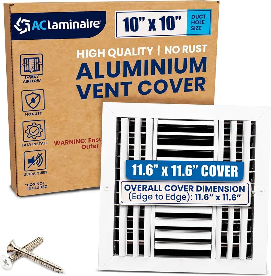 10x10 Duct Hole Aluminum Ceiling Vent Cover - 3-Way HVAC Register Adjustable