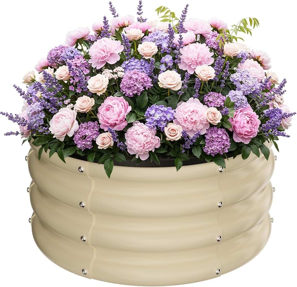 ZXZYHFTY Round Raised Garden Bed Set, 1 Pack, 2 x 2 x 1 Ft, White