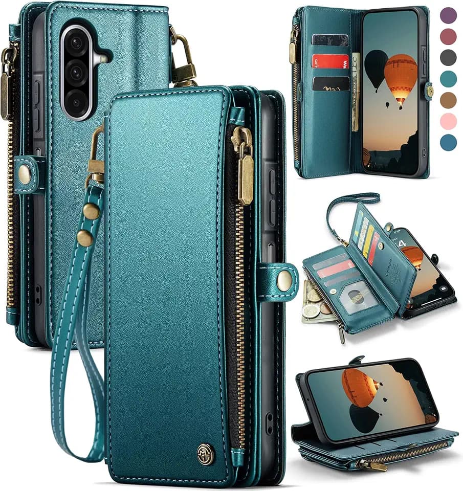 Defencase for Samsung Galaxy A26 5G Wallet Case with Card Holder, Bluegreen