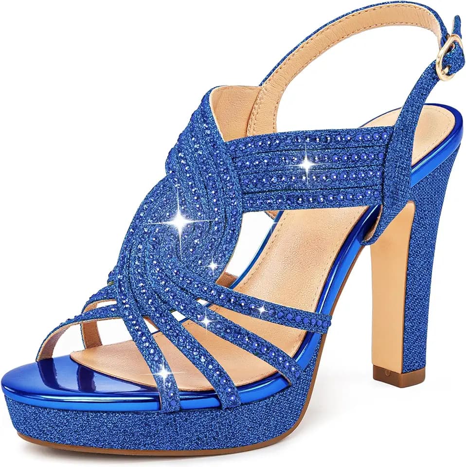 Platform Heels for Women Sandals Dressy Sparkly Rhinestone Chunky