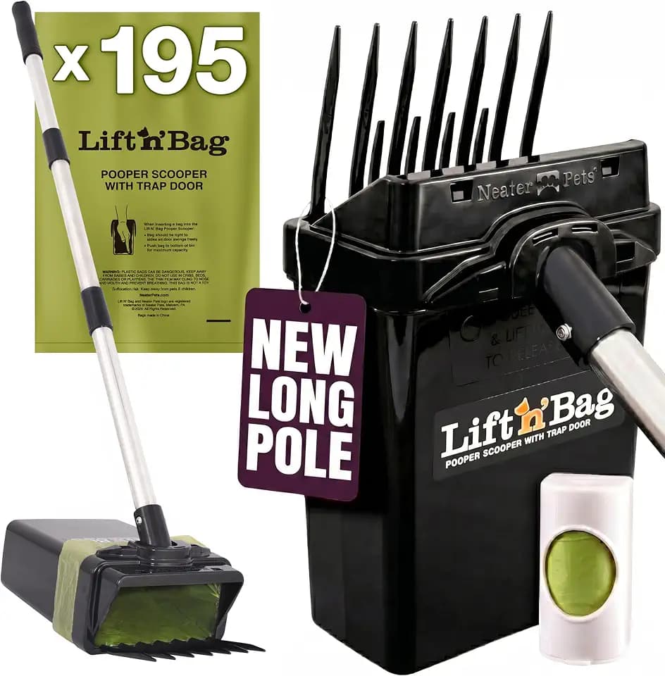 Neater Pet Brands Lift N' Bag Dog Pooper Scooper with 31" Pole, 195 Bags