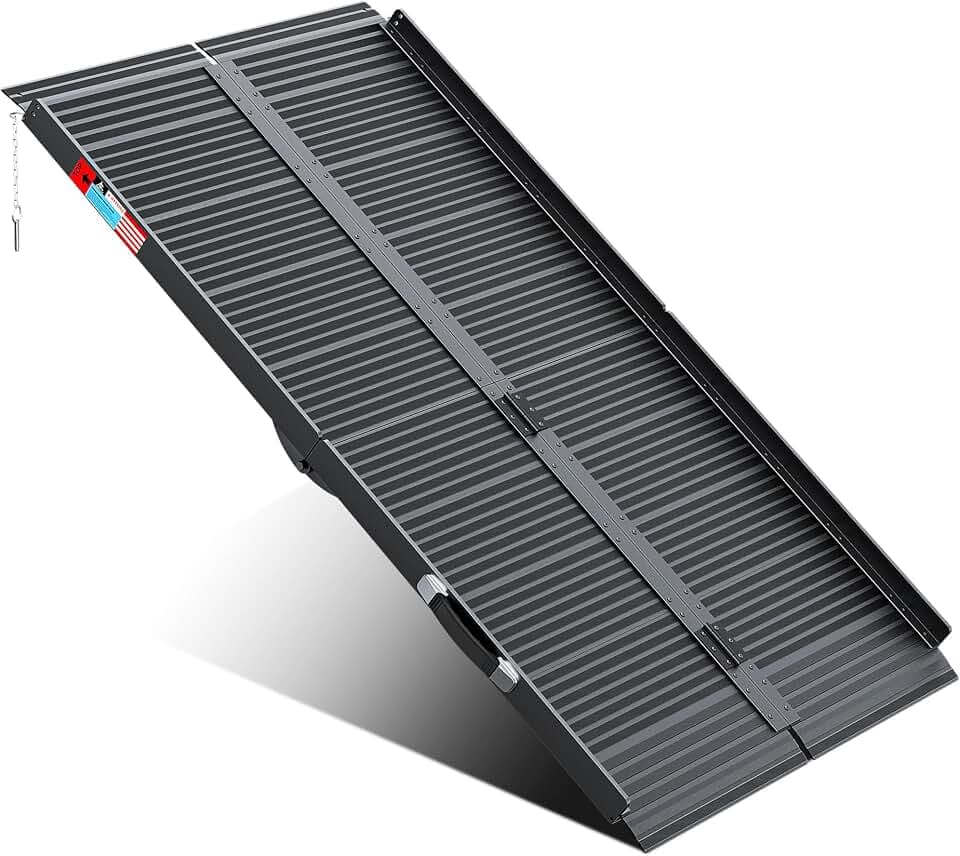 WHALEMOTOR Black Portable Wheelchair Ramp, 5FT No-sew Non-Slip Aluminum Wheelchair Ramp, Folding Portable Wheelchair Ramps for Home, Weight Capacity Up to 800 LBS, Loading Dock Plates