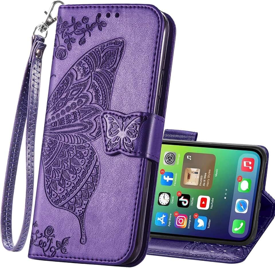 for iPhone 16 Phone Case Wallet with Card Slots Purple