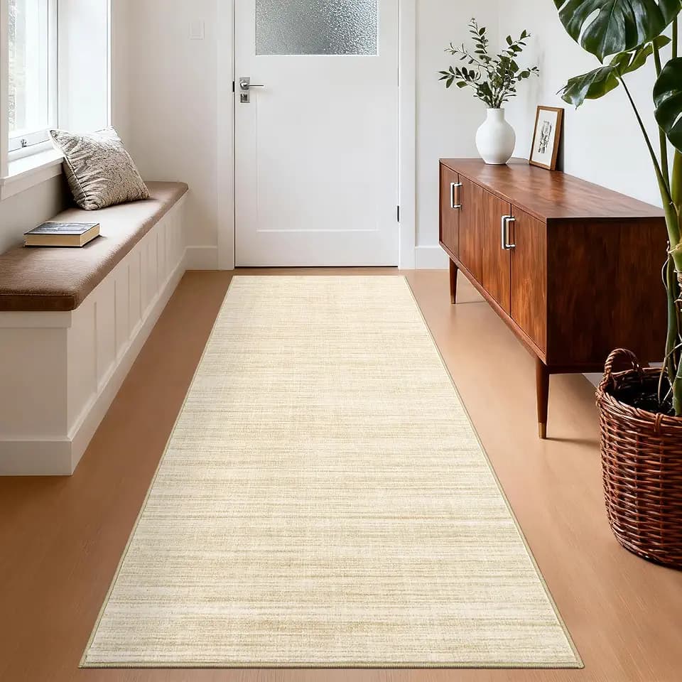 Hallway Runner Rug 2.5x8 Washable Non Slip Kitchen Runner Rugs Low Pile Modern Solid Color Living Room Rugs Minimalist Plain Entry Long Runners Boho Accent Solid Runner Rugs for Bedroom Nursery, Beige