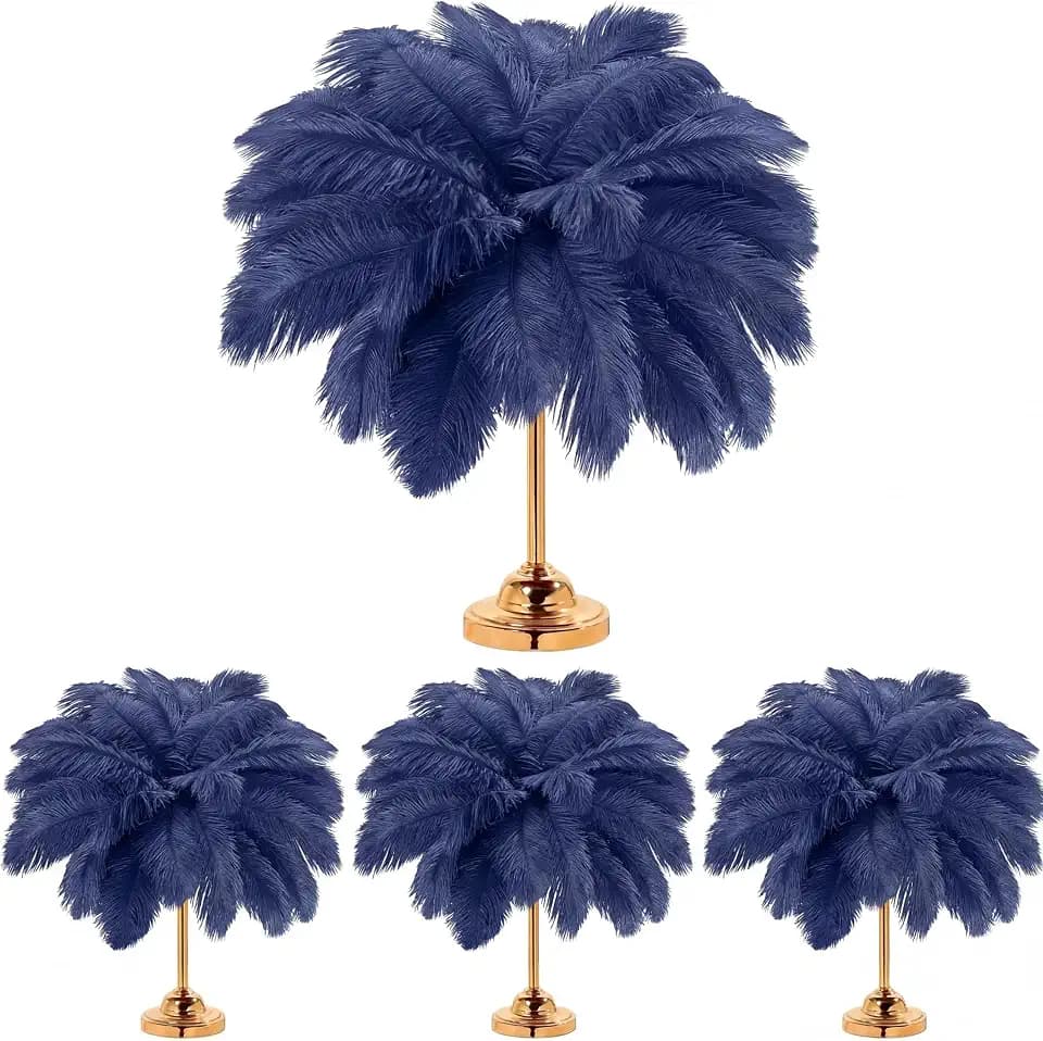 Retrowavy 50 Pcs 14-16'' Large Natural Ostrich Feathers Bulk, Navy Blue