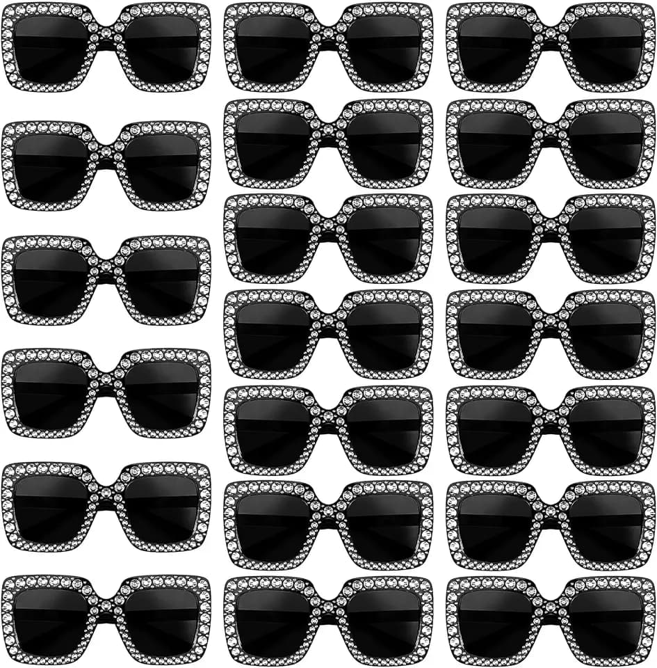 10/20 Pack Crystal Oversized Square Sunglasses Retro Diamond Glitter Sparkling Disco Glasses Party Favors