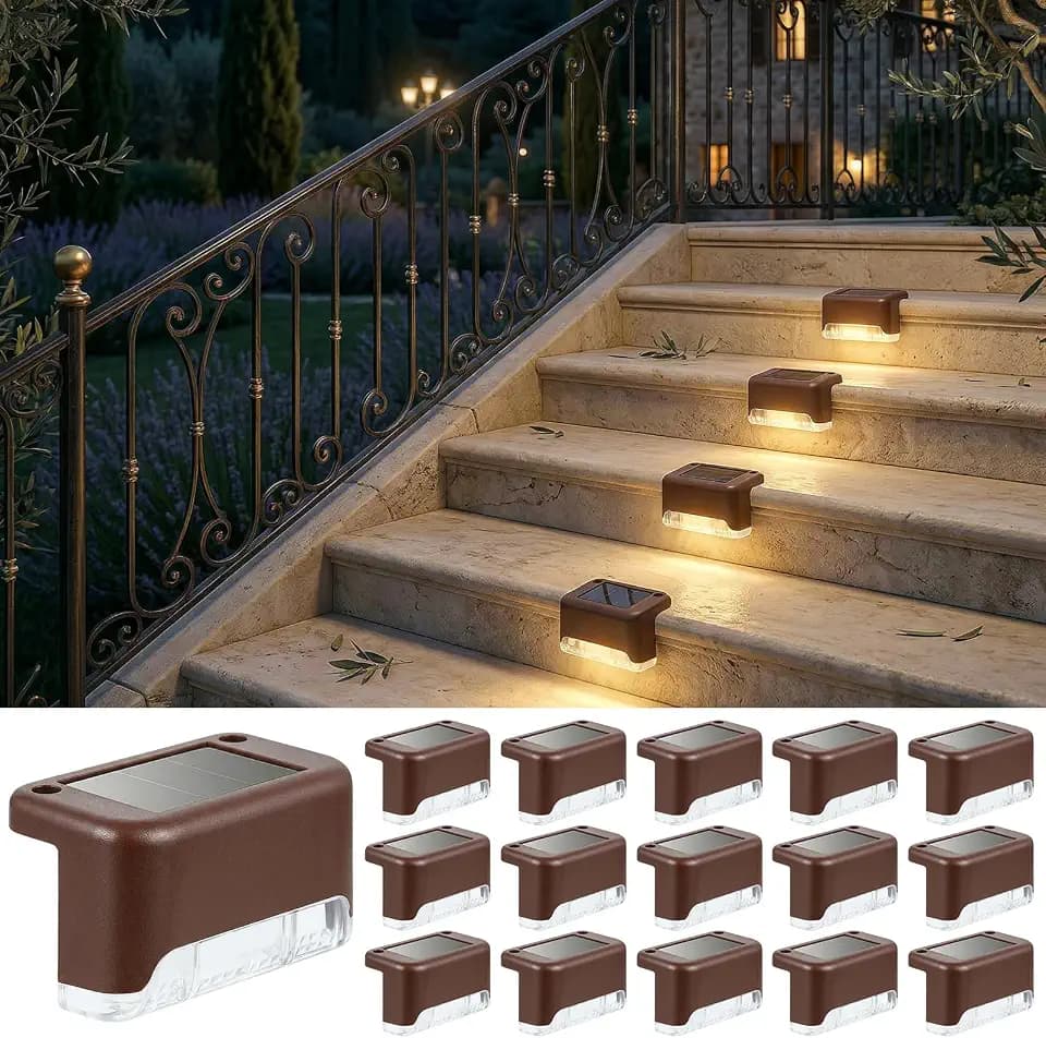 Qoosea Solarlampen für Außen Garten, 16 Stück Solar Treppenbeleuchtung Warmweiß Gartenbeleuchtung Solar, Wasserdichte LED Stufenleuchte Gartenlampe für Treppe Stufen Zaun Terrasse Weg Garten Deko