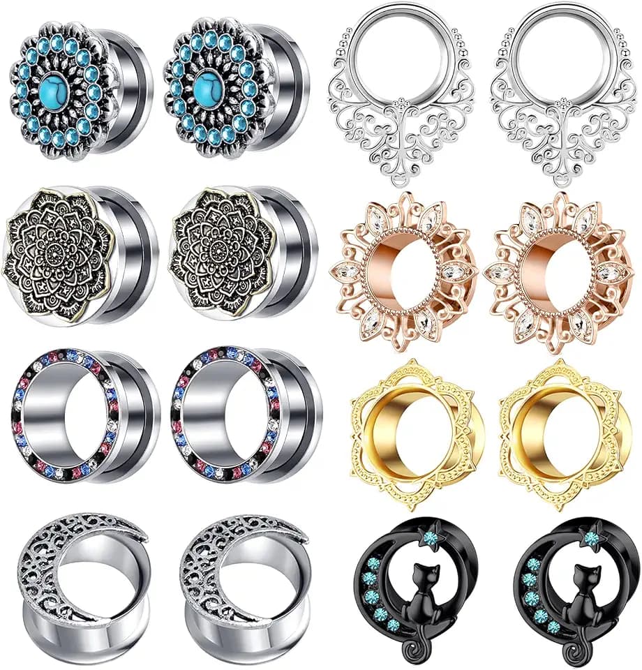 TIANCI FBYJS 8 Pairs Stainless Steel Ear Tunnles Earrings Gauges For Women Cat Body Piercing Plugs Stretcher
