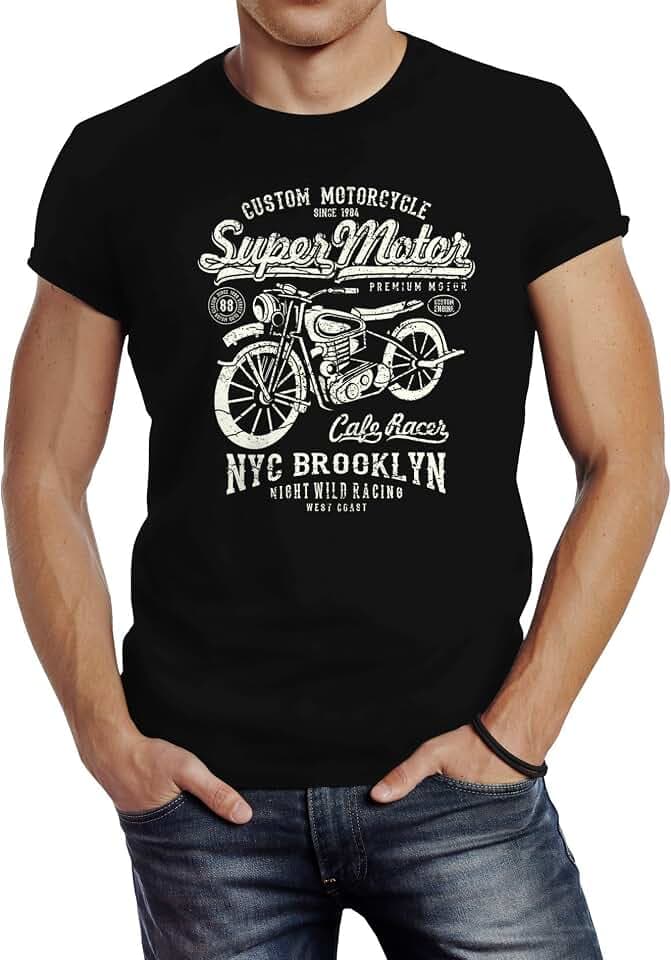 Neverless Herren T-Shirt Biker Shirt Motorrad Super Motor Retro Vintage Slim Fit