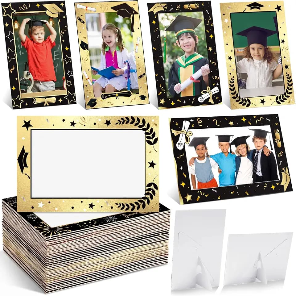 Geelin 100 Pcs Graduation Paper Picture Frames 4x6 Black and Gold Paper Picture Frame Ornaments Graduation Cardboard Photo Display for Party Decorations