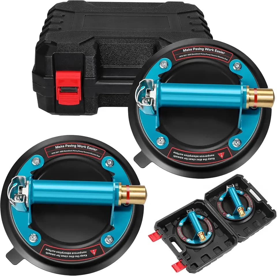 8" Glass Suction Cup, 2 Pack Vacuum Suction Cups with Metal Handle and Brass Pump for Granite & Glass Lifting, 480 lbs Load Capacity with Carrying Case, Blue