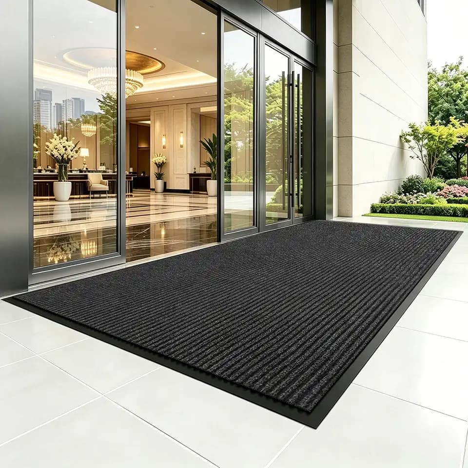 TANYOYO 3' X 10' Ft Commercial Heavy Duty Indoor Outdoor Door Mat, Non-Slip Rubber Backing Dirt Trapper Entryway Floor Mat, Carpet Runner for Garage Patio Mudroom Office Business High Traffic, Black