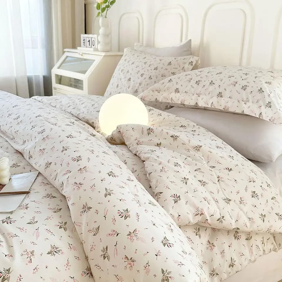 EAVD Reversible Pink Floral Comforter Set King White Soft Washed Microfiber Bedding Comforter Set with 2 Pillowcases Chic Vintage Garden Floral Botanical Comforter Set