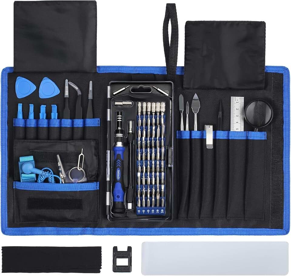 Justech Schraubendreher Set 82 in 1 Set Mini tragbar mit 54 Bits stark magnetische Präzisions Reparatur-Tool mehrfunktional universal für iPad iPhone Laptop PC Smartphone Uhren usw.