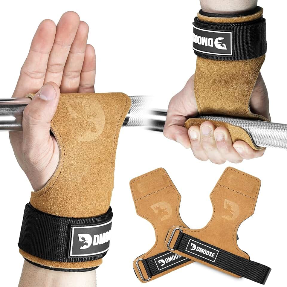 DMoose Fitness Weight Lifting Hooks (Pair) for Deadlifts, Pull Ups, Rows & Shrugs - Anti-Rip Nylon Strap Hand Grips with Thick Wrist Padding - Heavy Duty Wrist Straps for Weightlifting & Gym Workouts