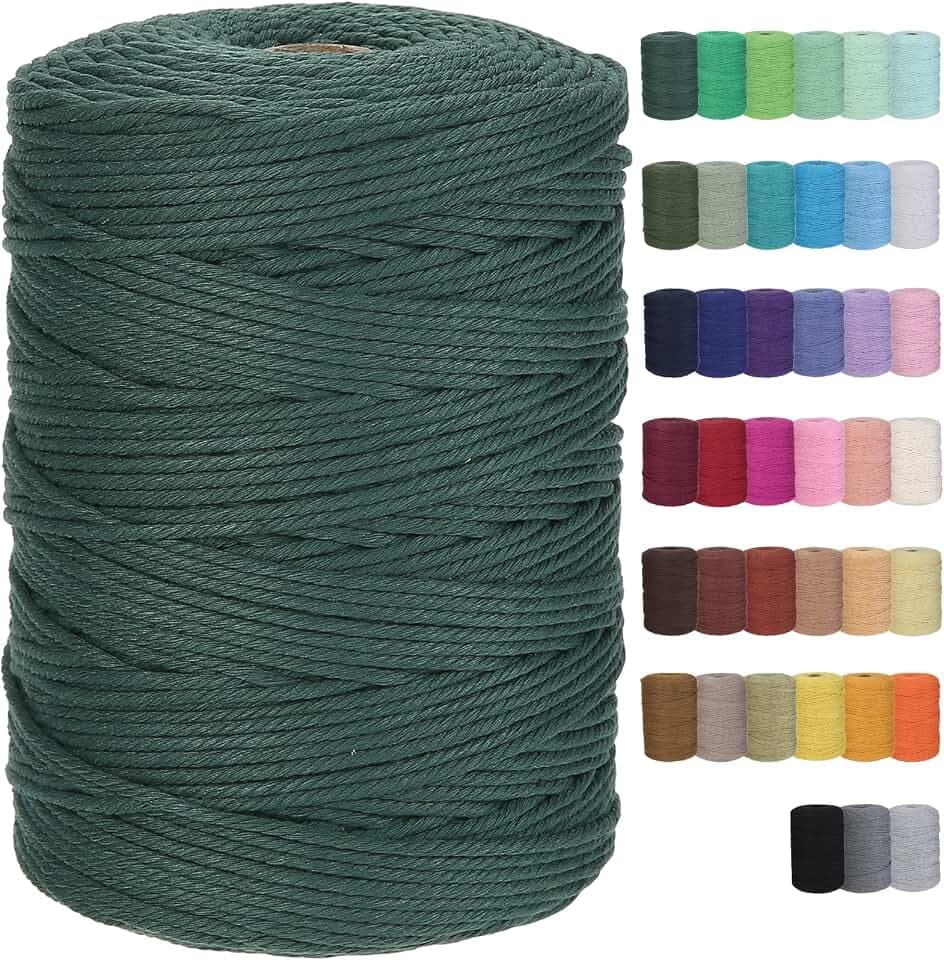 Macrame Cord 3mm x 328yards Natural Macrame Cotton Rope Colored Macrame Rope Soft Cotton Cord Macrame Supplies Craft Rope Macrame Yarn for Plant Hanger Wall Hanger Dreamcatcher (Deep Green)