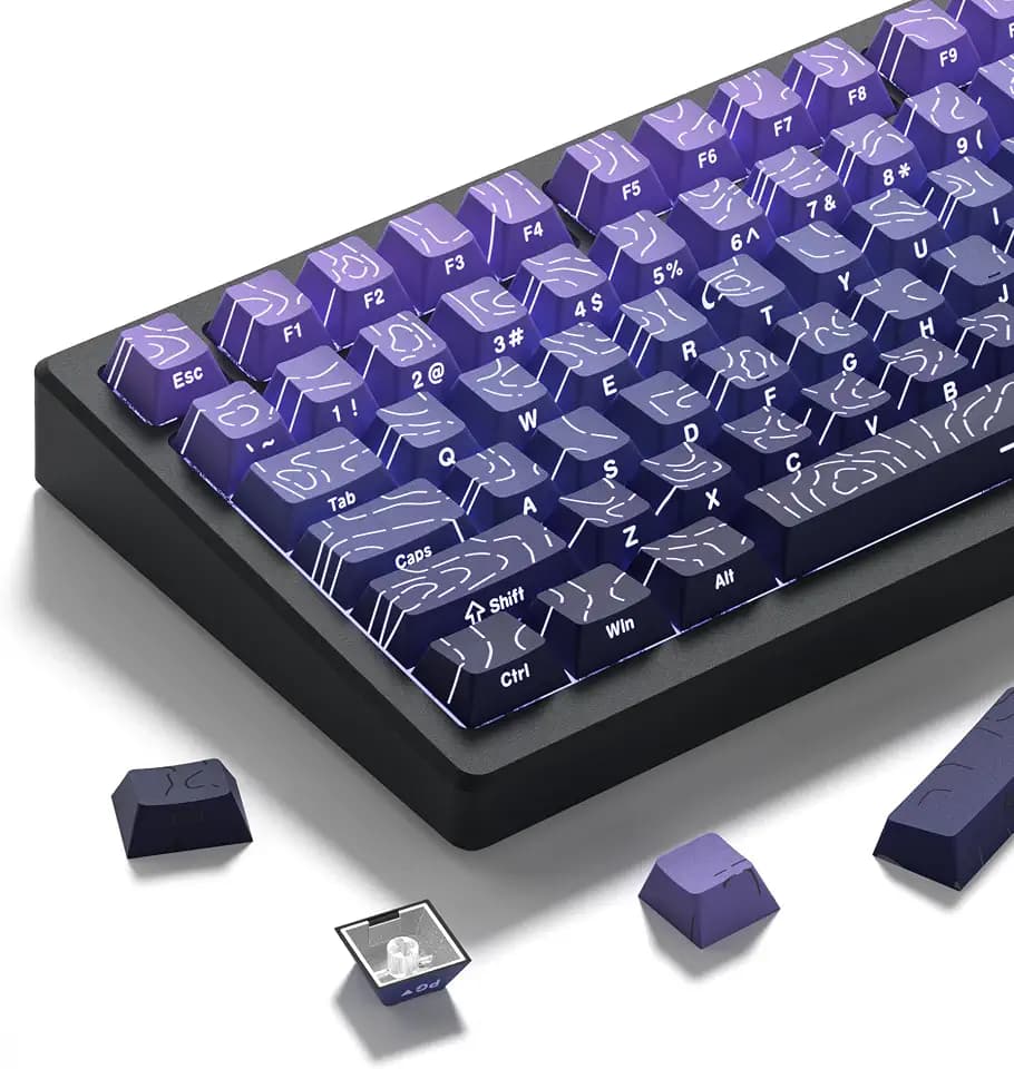 dagaladoo Shine Through keycaps,Double Shot PBT keycap,Topographic