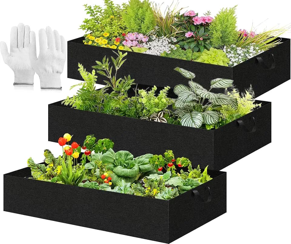 3 Sets 4 x 2 x 1 ft Thick Raised Garden Bed Liner Bags, Breathable