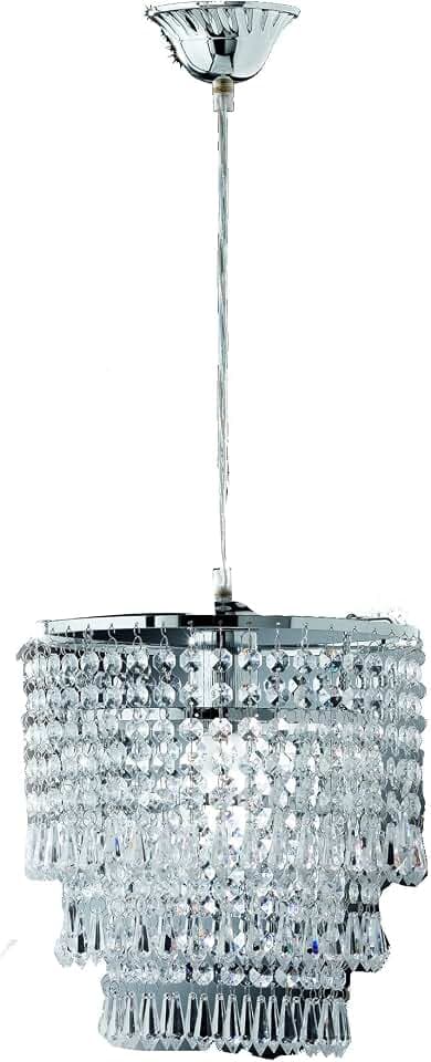 Reality Leuchten Pendelleuchte Orient R1147-06, Metall Chorm, Behang Acryl klar, exkl. 1x E27, Chrom