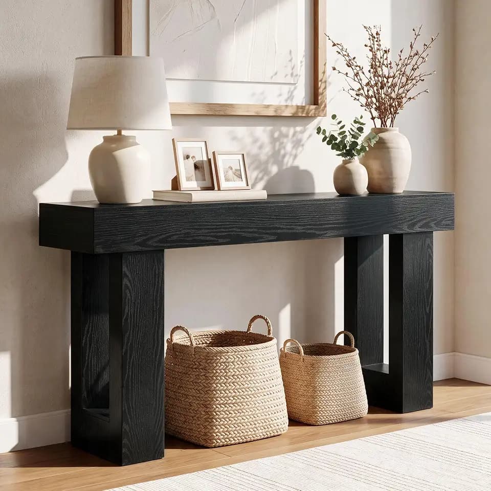 LITTLE TREE 63 Inches Long Sofa Table, Black Console Table for Living Room