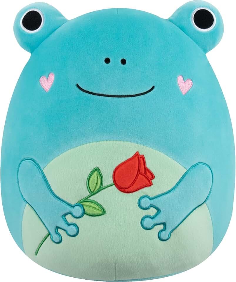 Squishmallows Original 12in Ludwig the Teal Frog Holding Rose – Official Jazwares Plush (Medium-Sized)