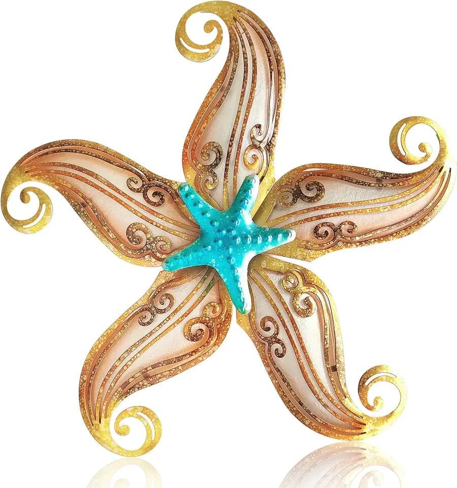 Starfish Outdoor Wall Decor, 12" Metal & Glass Sculpture