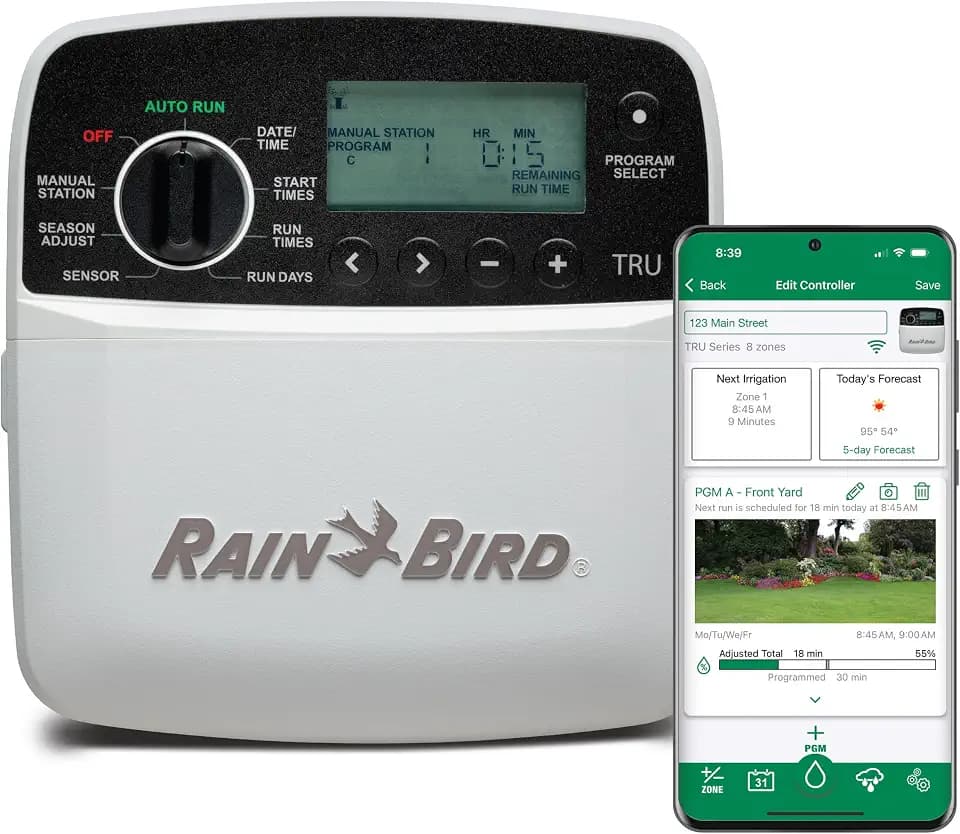 Rain Bird TRU8IW Irrigation Controller, Smart WiFi, Indoor, 8-Station