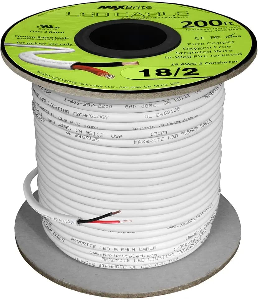 200 ft. 18AWG Low Voltage LED Cable 2 Conductor White Sleeve in-Wall Speaker Wire UL Listed Class 2 Certified